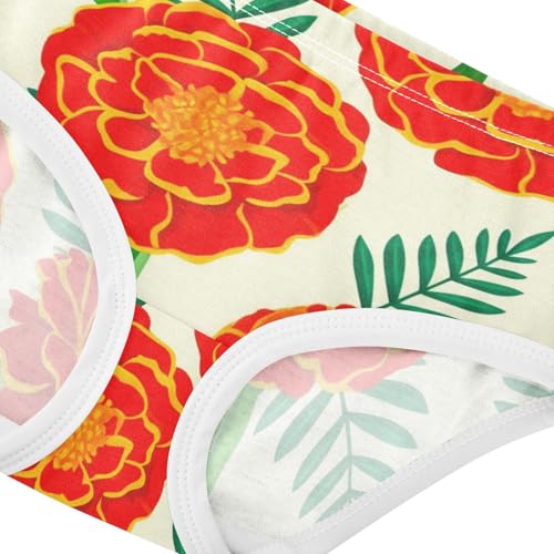 Cotton Toddler Underwear Floral Red Floral Green Leaves Beige Panties Little Girl Aesthetic Briefs Undies Kids 2t4