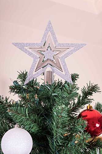 Estrella de 5 puntas de plástico resistente para coronar el árbol de Navidad plateada de 20cm 4