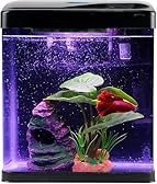 Betta Fish Tank Self Cleaning 2 Gallon Small Aquarium Starter Kits Desktop Room Decor w/LED Light Decorations & Whisper Filters Water Pump (260V2)