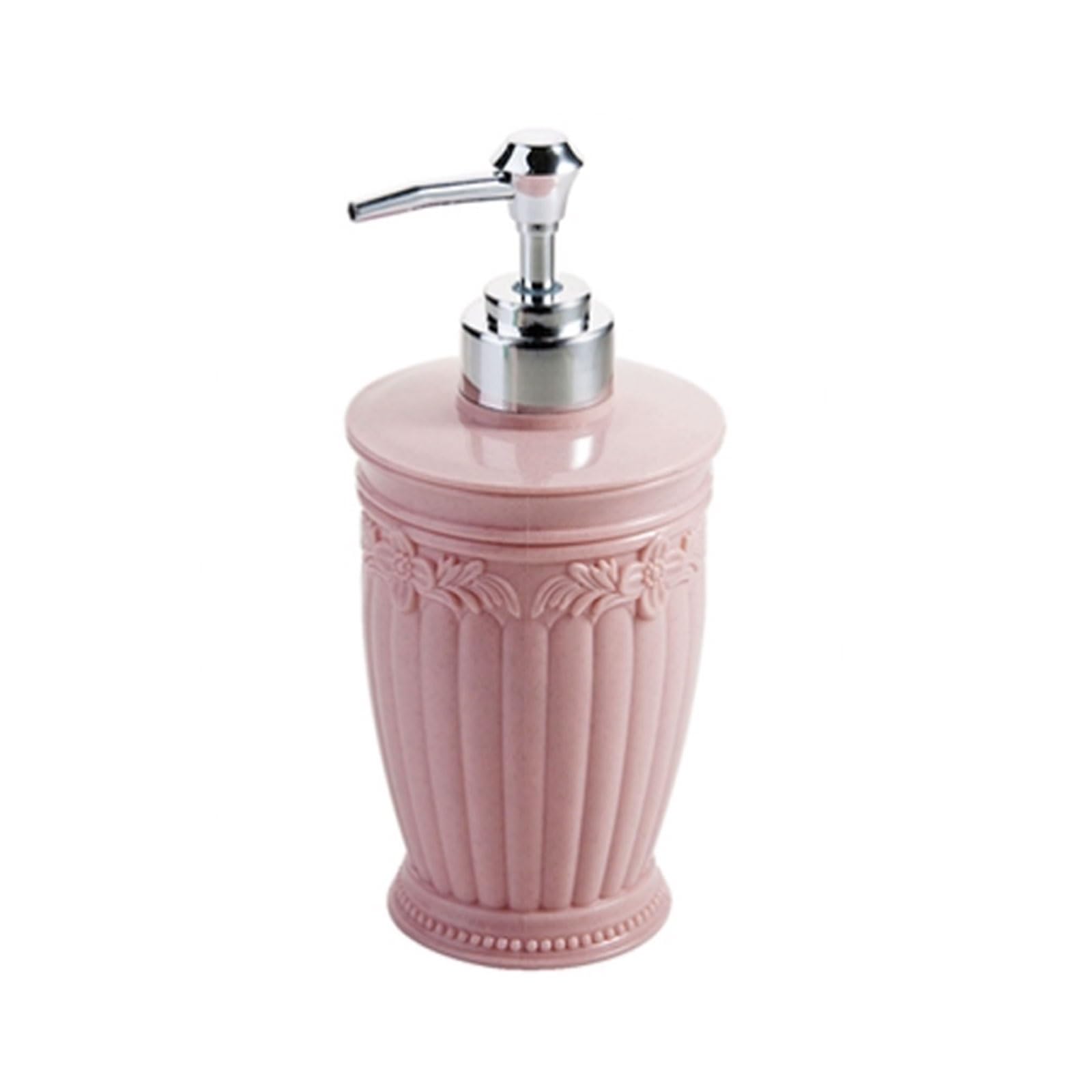 3D Carved Soap Dispenser Matte Glaze Plastic Lotion Bottle with Raised Base, Push-Type Pump for Bathroom Countertop(Rose)