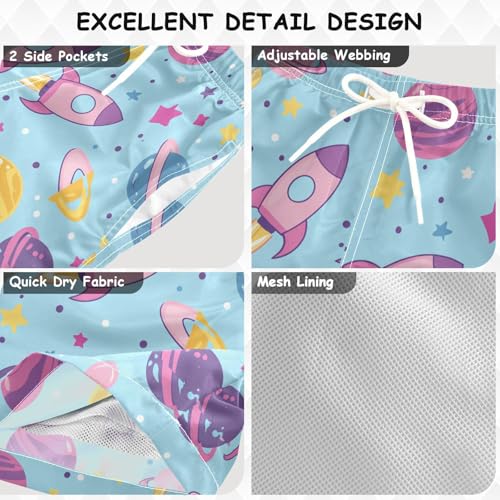 Pigsaly Boys' Swim Board Shorts Space Light Blue Rocket Boy's Swim Trunks Kids Swimwear XS3
