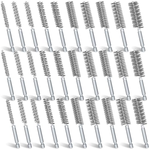 Image of Zonon 30 Pcs Bore Brush for Drill Wire Bore Cleaning Brush Set for Power Drill Impact Driver 1 /4 Inch Hex Shank, 8, 10, 11, 12, 13, 15, 16, 17, 18 and 19mm (Stainless Steel)