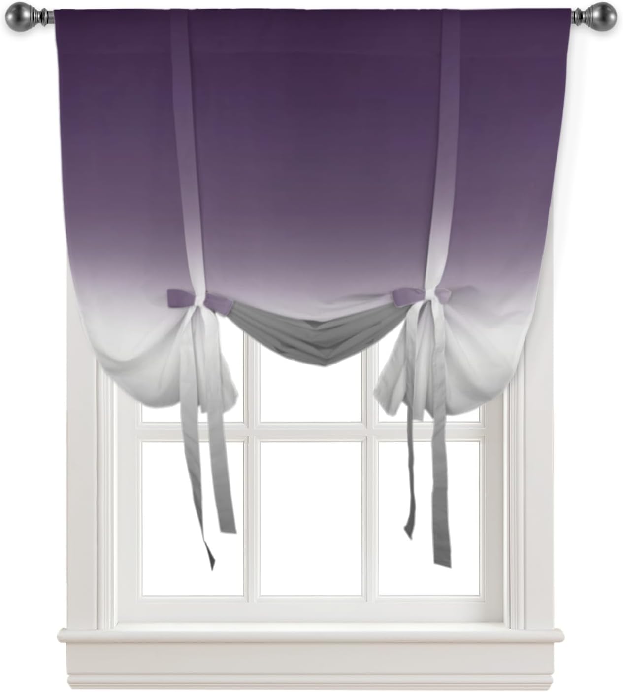Tie Up Curtains for Windows Purple Grey Ombre Valance Adjustable Balloon Curtain Gradient Gradual Color Tie Up Shades for Kitchen Living Room Bedroom Bathroom Privacy Rod Pocket Curtain Drape 34x45