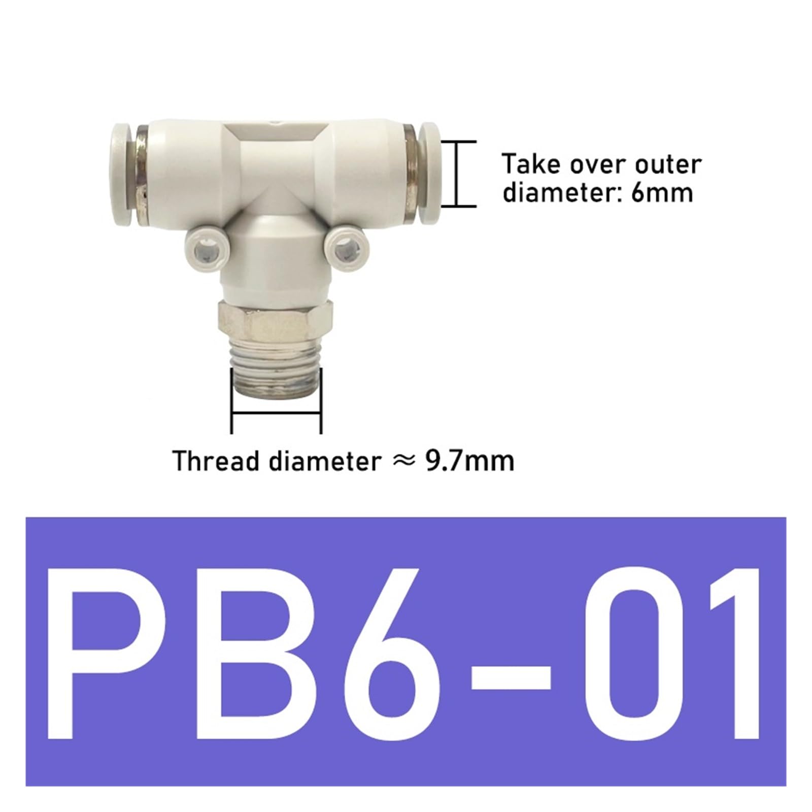 Conector rápido roscado en T neumático tipo, accesorio de empuje, 10 Uds