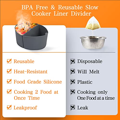 2 In 1 Reusable Slow Cooker Divider For 6Qt 7Qt Crockpot Divider Insert Silicone Slow Cooker Divider Insert Fits Hamilton Beach Crock-Pot Slow Cooker, Silicone Slow Cooker Liners For Crock Pot Liners #TOP5