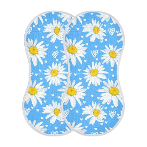 J JOYSAY Heart Daisy Blue Baby Burp Cloths for Boys Girls Large 22''x11'' Cotton 4 Layer Baby Essentials for Newborn one sizex2