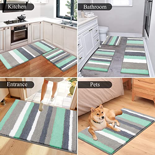 Vaukki 3 Piece Bathroom Rugs Set, Non Slip Shaggy Microfiber Bath Shower Mats Set, Plush Absorbent Washable Bath Rugs Runner For Bathroom, Tub And Shower (Green, 20''X24''+20''X32''+18''X48'') #TOP3