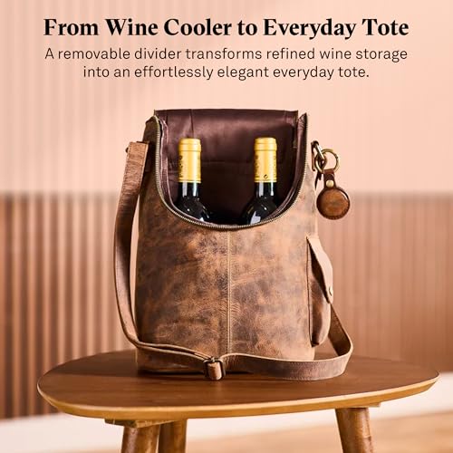Bolso crossbody de cuero para 2 botellas Wine Enthusiast miniatura 4