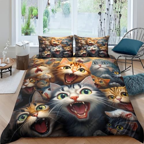 Housse de couette chat imprimé 3D avec microfibre haute densité ultra douce - 4