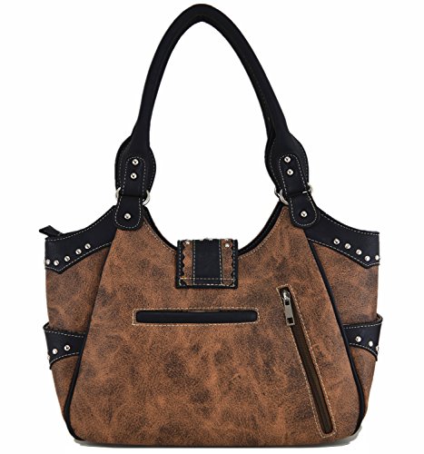 Western Style Berry Conchos Cowgirl Country Conceal Carry Purses Crossbody Handbags Women Shoulder Bags Wallet Set Brown4