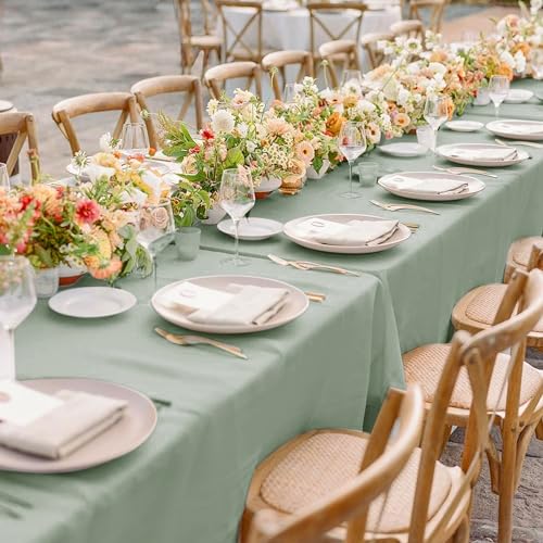 Image of sancua 2 Pack Sage Green Tablecloth 60 x 102 Inch, Rectangle Table Cloth for 6 Feet Tables - Stain and Wrinkle Resistant Washable Polyester Table Cover for Dining Tables, Buffet Parties and Camping