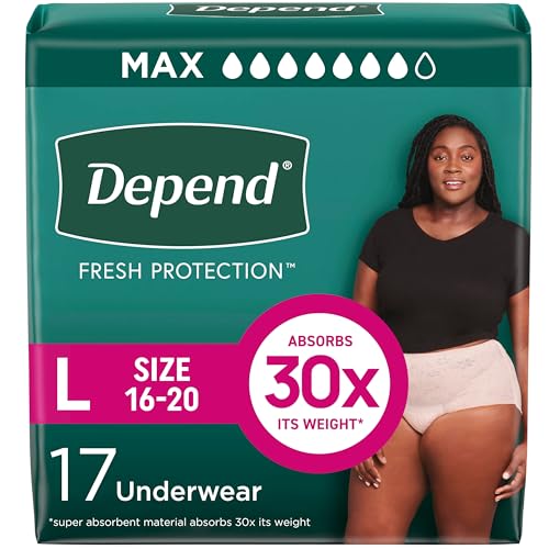 Image of Depend Fresh Protection Adult Diapers, Incontinence & Postpartum Bladder Leak Underwear for Women, Disposable, Maximum, Large, Blush, 17 Count, Packaging May Vary