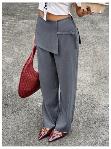 Verdusa Women's Dress Pants Layered Elastic High Waisted Straight Leg Work Office Trousers4