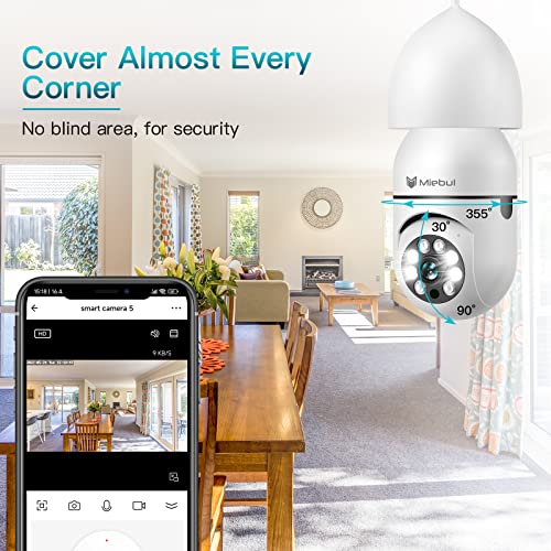 Miebul Light Bulb Camera, 2.4Ghz Wifi Wireless Security Dome Camera, 1080P 355 Degree Security Surveillance Lightbulb Camera With Motion Detection Alarm Two Way Talk Night Vision Indoor #TOP4