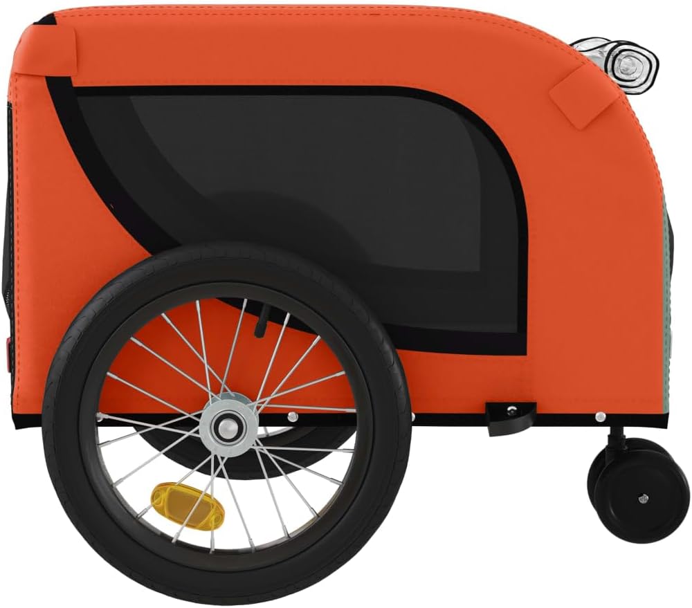 Pet Bike Trailer for Small Dogs, Foldable Dog Bicycle Trailer with Safety Flag, Durable Iron Frame, Waterproof Oxford Fabric, Fits Pets up to 99 lbs, Orange/Black
