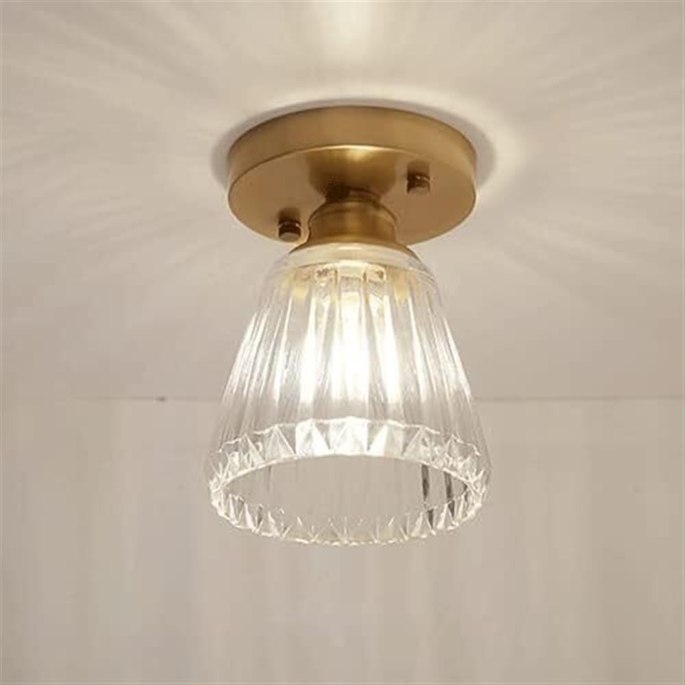 ASerZenith Glass Ceiling Lamp All Copper Lamp Body Design Ceiling Light E14 Study Room Ceiling Light Fixture Compatible With Living Room,14Cm