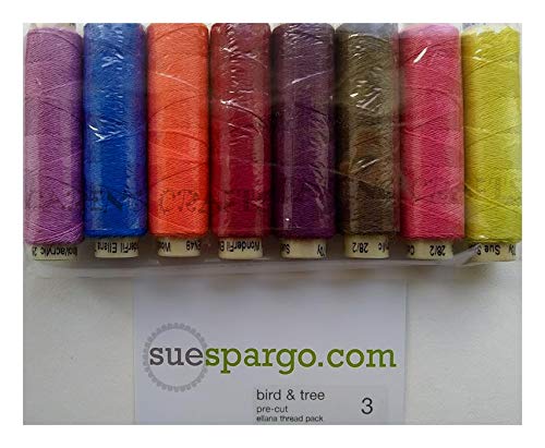 Sue Spargo Ellana Wool Blend Thread for Embroidery - Eight 70-Yard Spools, Matches The"Bird and Tree" Colorway 3 Wool Applique