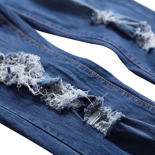 Jean coupe ajustée déchiré pour homme en toile denim premium stretch bleu 2 - 4