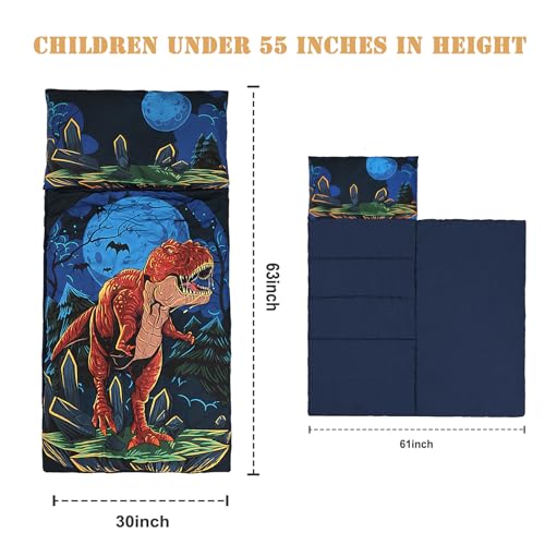 Image of Kids Sleeping Bag - 61 inch Extra-Long Slumber Bag with Detachable Pillow - All Seasons for Older Children & Girls - Large Portable Indoor Bedding for Home, Travel & Naps