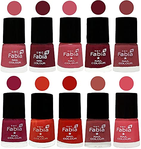 Image of SMC Fabia ALL IN ONE (PACK OF 10), Long Lasting Glossy Nail Polish, 6 ml Each, All Vibrant Colours,02426