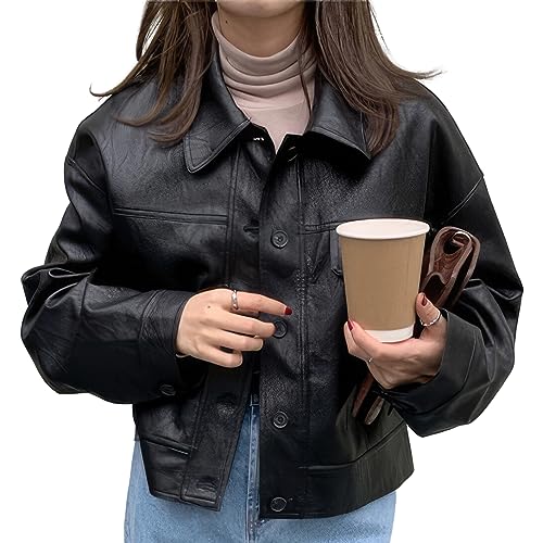 Women's Black Genuine Sheepskin Drop Shoulders Casual Classic