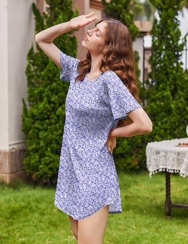 Image of Ekouaer Nightgowns for Women Bamboo Viscose Night Gown Short Sleeve Sleep Shirt Cooling Nightshirt Soft Sleepwear S-XXXL