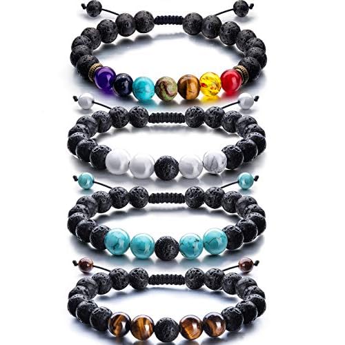 Tatuo 4 Pcs Lava Rock Bracelet for Men Bead Chakra Essential Oil Diffuser Bracelets Jewelry Gift