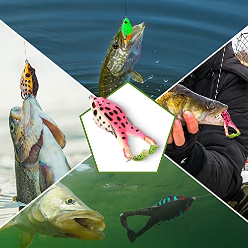 Leitee 10 Pieces Topwater Frog Lure Floating Weedless Fishing Lure Double Propeller Frog Lure Soft Bait Swimbait Floating Bait Crankbait Set For Bass Snakehead Catfish Freshwater Saltwater Fishing #TOP6