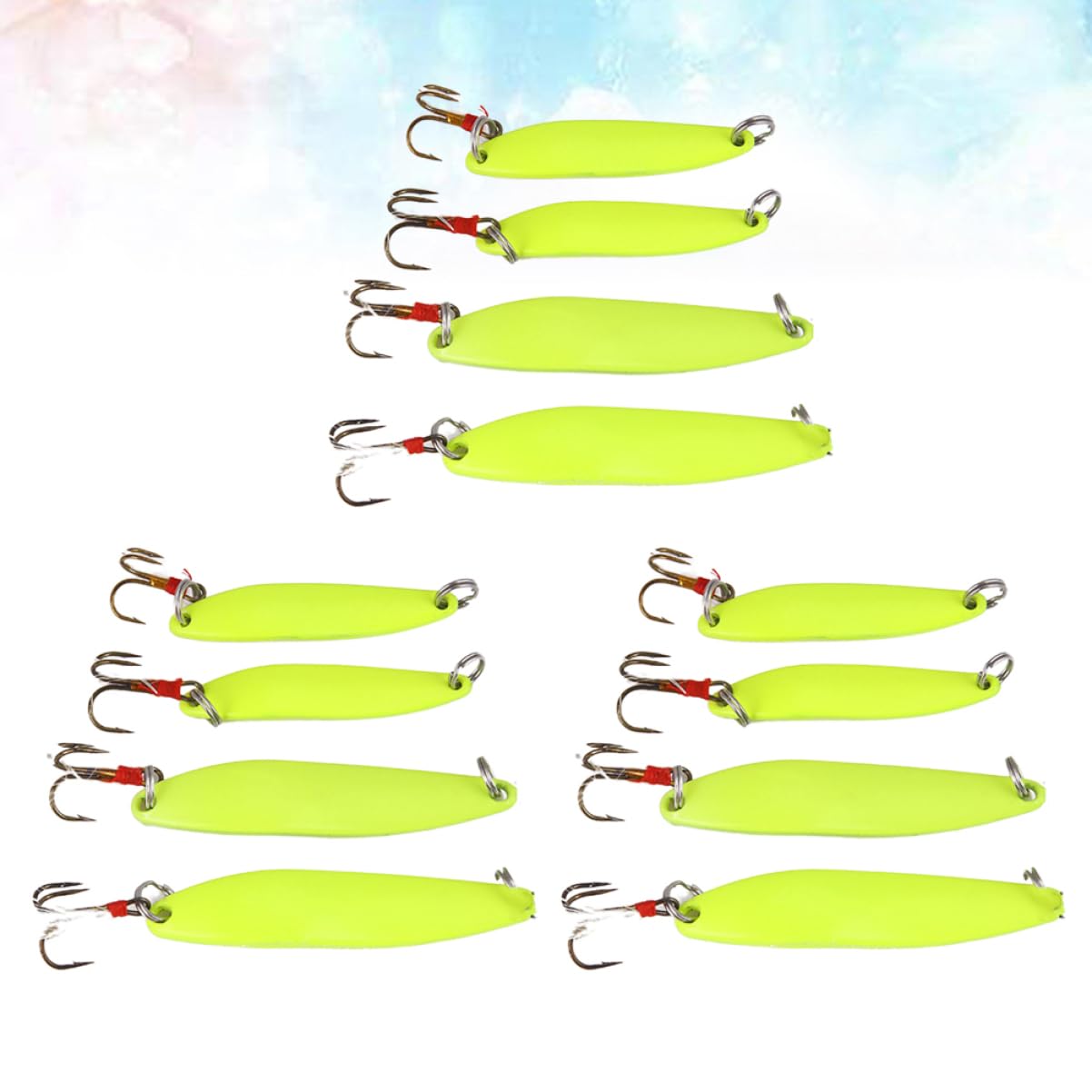 Esca da Pesca Luminosa in Metallo 12 Pezzi, 5g 7g 10g 13g | Verde Chiaro, Effetto Luminoso e Resistente, per Pesca Notturna, Adatta a Calamari e Pesci