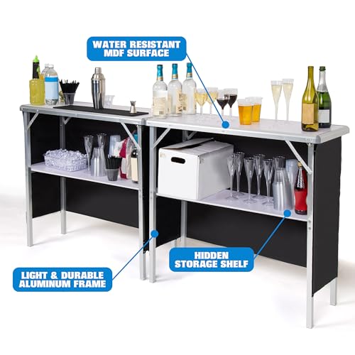 GoBar Portable Double Bar Table Set - Mobile Bartender Station for Events - Includes Carrying Case