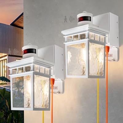 VIOAOEAFA 2 Pack Porch Light Outdoor with GFCI Outlet - 3 Lighting Modes Exterior Light Fixture, Dusk to Dawn Motion Sensor Wall Mount Outside Lights for House,Garage,Front Door, Patio