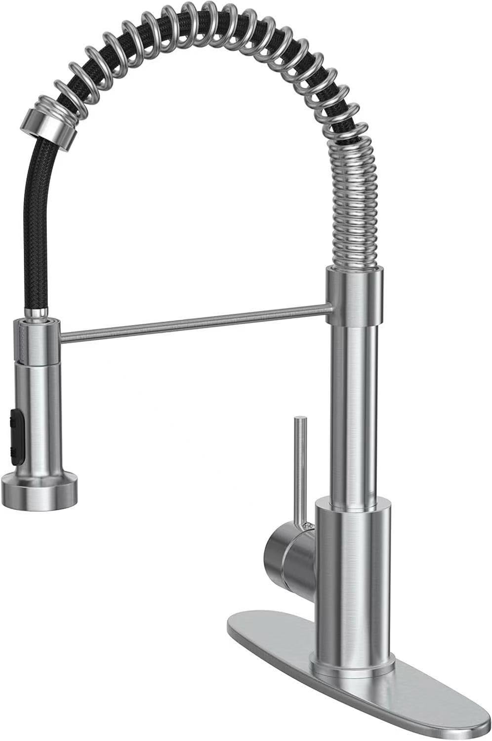 Kitchen Faucet with Pull Down Sprayer, Single Handle Pull Down Spring Sink Faucet, 1 Hole or 3 Hole Dual Function Sprayer for Farmhouses, Utility Rooms, RV's and Bars