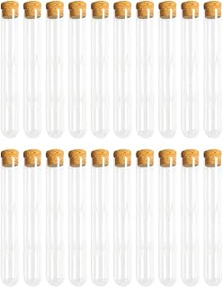 YARNOW 30Pcs Clear Plastic Test Tubes with Cork Stoppers Plastic Vials Container Sample Tubes for Candy Jewelry Seed Beads Powder Spice Liquid Scientific Experiments
