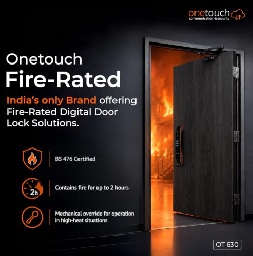 Image of ONETOUCH Smart Face Recognition Digital Door Lock OT630 (BLE) | Fingerprint | RFID | PIN | OTP | Bluetooth Bridge | Free Installation | Mortise SS304 | Electroplated Finish, Black