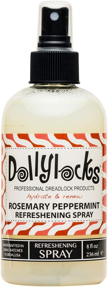 Dollylocks Professional Organic Dreadlock Refreshening Spray - Plant Based Loc Hair Care Products, Residue-free and Sulfate-free Loc and Scalp Refreshing Spray for Dreadlocks, Rosemary Peppermint, 8oz