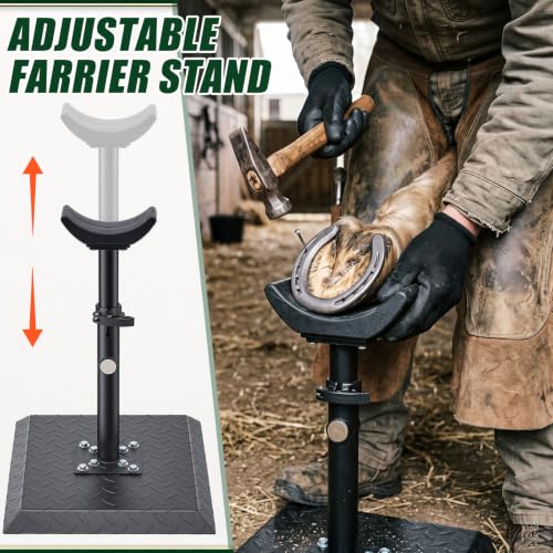 Image of Zonon Farrier Horse Hoof Stand, Tool-Height Adjustable Metal Horse Hoof Trimming Tools, Extra-Large Base Enhances Stability, Blacksmith Farrier Stand(Black,Metal Square Base)