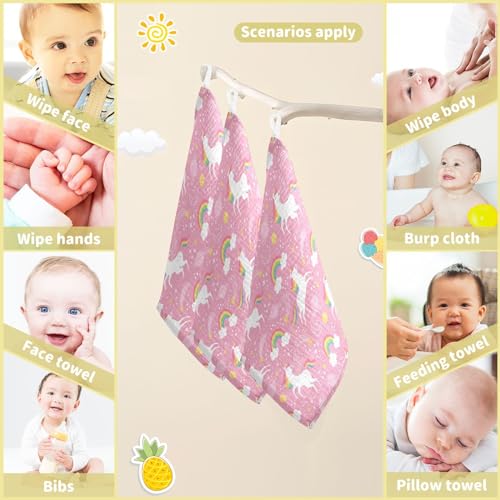 Image of vvfelixl White Unicorn Rainbow Star Baby Burp Cloths Baby Muslin Washcloths for Boys Girls Cotton Baby Face Towel for Newborn Infants Soft and Absorbent 11.8 X 11.8 in, 5 Pack