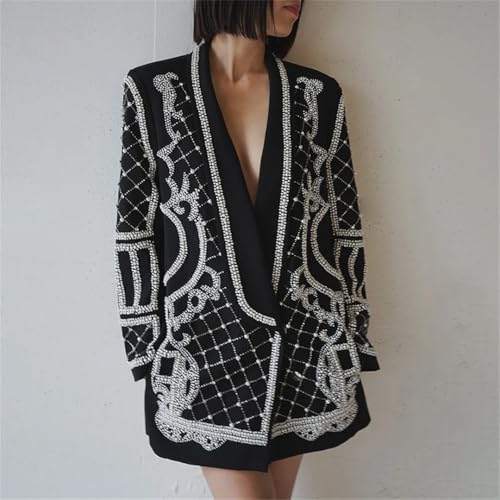 Women's Black Beaded Blazers Fashions Jacket Elegant Embellished Design Suit Jackets2