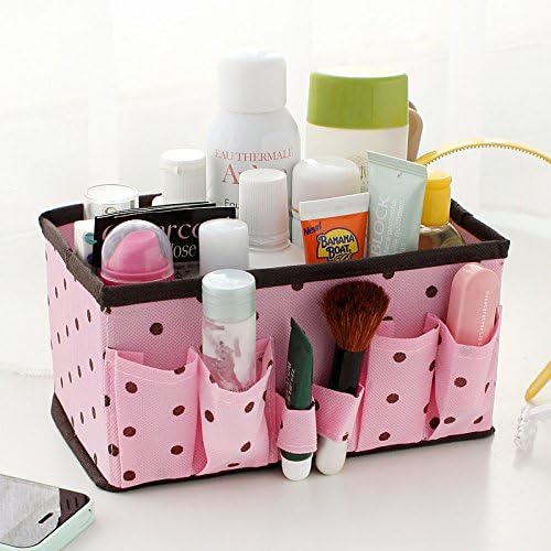 Bright Folding Foldable Multifunction Makeup Cosmetic Sundry Pouch Storage Box Container Bag Stuff Stationary Organizer Case Desk Basket Desktop Desk Home Office Supplies Pen Pencil Paper Holder- Random Color (Dot Style)