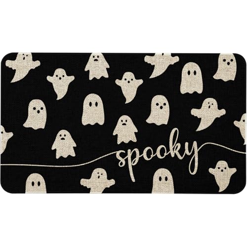 Mloabuc® Happy Halloween Door Mat Outdoor Black Witchy Doormat Halloween Welcome Mats for Front Kitchen Mat Outdoor Indoor Heavy Duty Non-Slip Rubber Back, 17 x 30 Inch