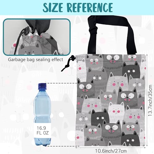 Image of Car Garbage Bag Cute Grey Cats Drawstring Car Trash Bag Hanging for Back Seat with Adjustable Buckle Canvas Vehicle Trash Can Easy-to-Install
