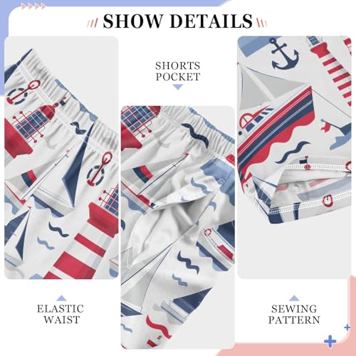 Lighthouse and Yacht Red Pajamas Bottoms with Pockets Comfy Pjs Sleepwear Elastic Waistband Pajamas Pants Lounge Pants for 6-14 Years4