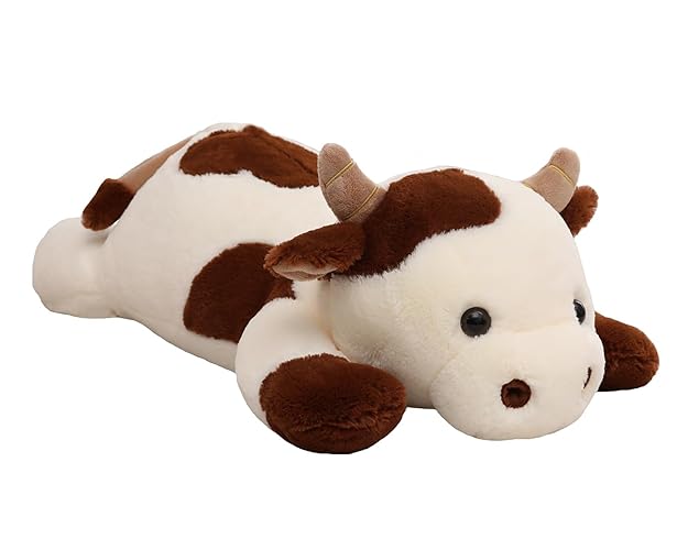 YESGIRL 25.6 inch 5 lbs Cow Weighted Stuffed Animals, Large Weighted Plush Animal, Cute Plush Toy Pillow, Soft Kawaii Plushie Gifts for Adults, Kids, Boys and Girls(Off-White) - Weighted Cow Off-white