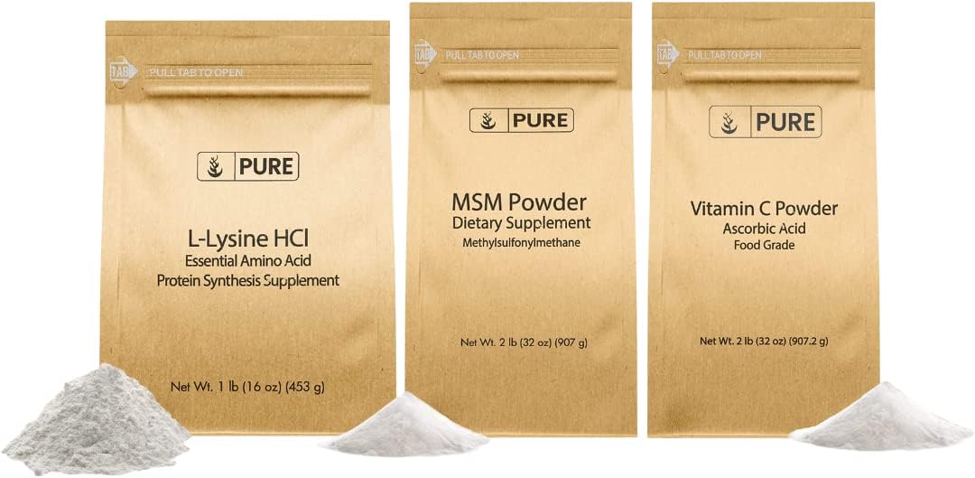 PURE ORIGINAL INGREDIENTS MSM, Vitamin C, and L-Lysine HCI Bundle, DIY, Supplements, Various Sizes