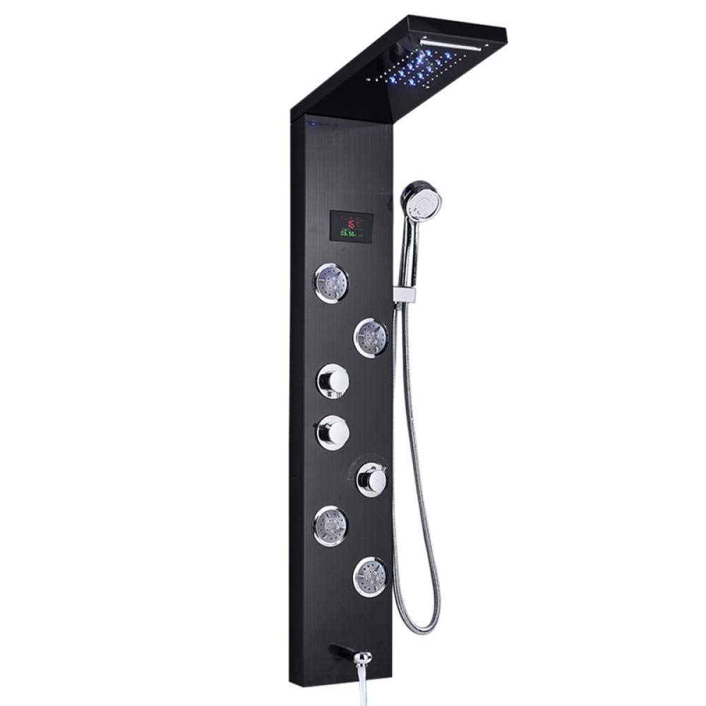 Yniyujkl Black Luxury Bathroom Shower Faucet Led Shower Panel Column Bathtub Mixer Tap With Hand Shower Temperature Screen-Brushed Nickle,