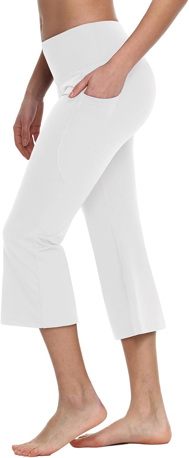 baleaf Women Flare Capri Leggings with Pockets Yoga Pants Bootcut Casual Cotton Work Summer Lounge