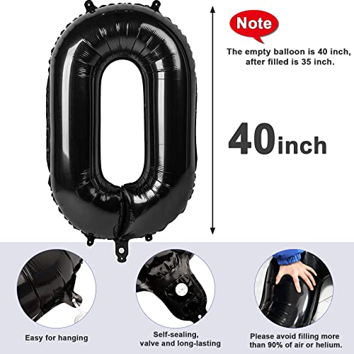 Image of Number 0 Balloons Birthday Decorations, 40In Black Balloons for Men Women | Eye-catching Appearance, Perfect Decorative Centerpieces, Convenient Self-sealing Structure, Widely for Various Occasions