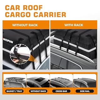 Kingfun Car Rooftop Cargo Carrier – Waterproof 20 Cubic Feet Car Roof Bag Fit All Vehicles with/Without Roof Racks, Includes Anti-Slip Mat, 8 Reinforced Straps & 6 Door Hooks, Luggage Locks（Black）