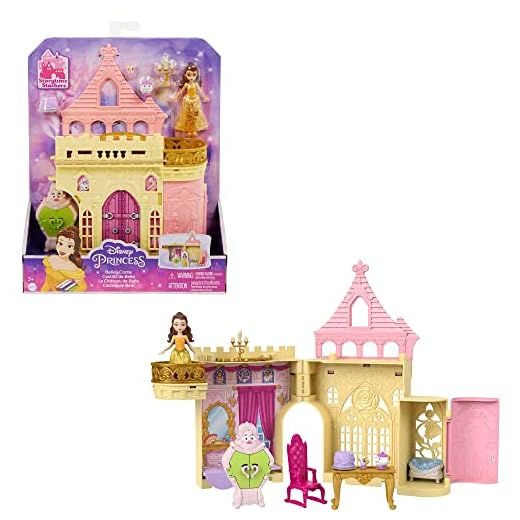 Disney Princess Minis Castillo de Bella Casa de muñecas apilable con figura, muebles y accesorios, juguete +3 años (Mattel HPL52)