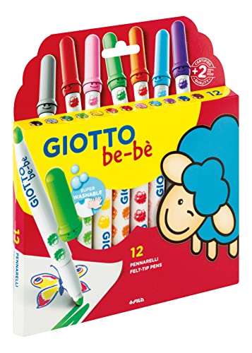 GIOTTO be-bè Felt Tip Pens, 12 Assorted Colours Pack, Super-Washable, Perfect for Young Kids - Image 2
